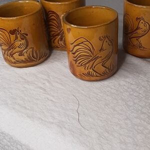 Vintage Redware folk Mugs x 4